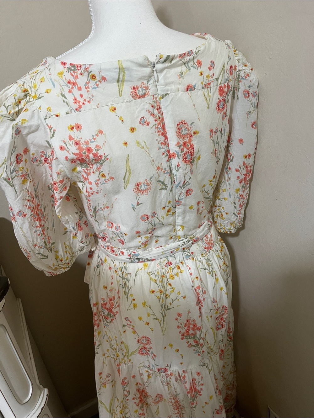 Ralph Lauren Cream Maxi Dress with Pink & Green Floral Print - Picture 5 of 8
